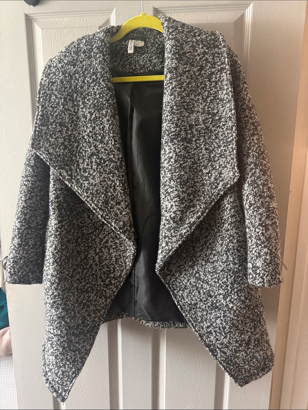 H&M Black & White Bouclé Open Front Draped Coat